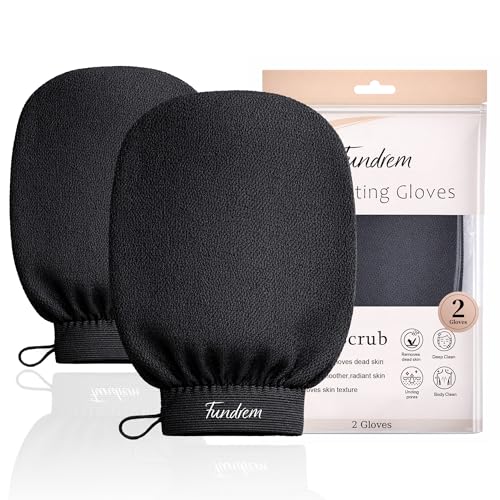 Exfoliating Gloves 2 Pcs, Korean Exfoliating Mitts, Body Scrub for Dead Skin Remover, Exfoliating Body Scrubber for Bath Shower, Body Exfoliator Scrubber, Moroccan Exfoliate Glove, Women Men (Black)