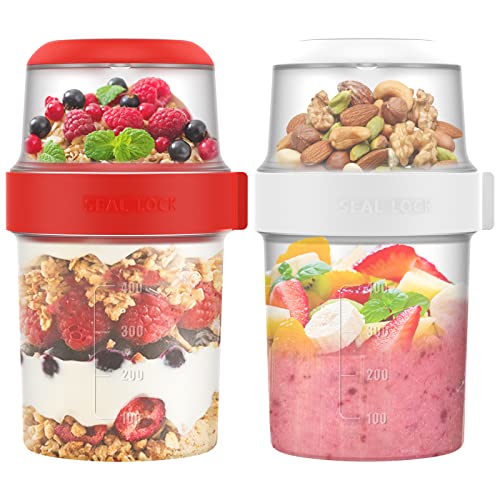 2 Pack 30 oz Breakfast On the Go Cups, Take and Go Yogurt Cup, Overnight Oats or Oatmeal Container Jar, Yogurt Parfait Cups, Jars for Smoothies Snack Prep