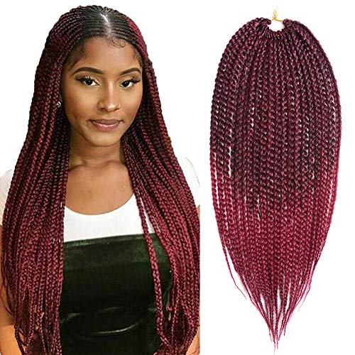 UNA 18inch 3packs Box Braids Crochet Hair Extensions Synthetic Hair Crochet Braids Kanekalon Jumpo Braiding Hair (18inch,3pcs, T 1B/BUG)