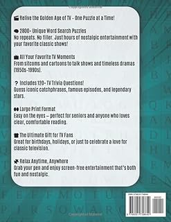 Classic TV Large Print Word Search 2800+ Words: 120+ Big Font Memory Boosting Word find Puzzles for Adults & Seniors - Relive Sitcoms, Talk Shows, ... TV’s Golden Age 1950s–1990s (Nostalgic Gift)