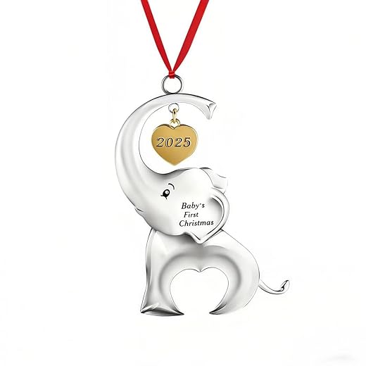 Baby's First Christmas Tree Decorations, Christmas Ornaments 2023, Baby First Christmas Elephant Deco, Baby Keepsake Ornament with 2 Colors Ribbon, for Newborn Baby Boys or Girls (Rose Gold)