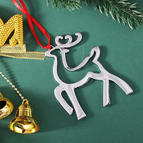 Set Of 6 Christmas Hanging Ornaments,Silver Christmas Ornament For Xmas Tree Decor, Reindeer Christmas Tree Ornament Gift Holiday Party Supplies (6, Reindeer) #TOP7