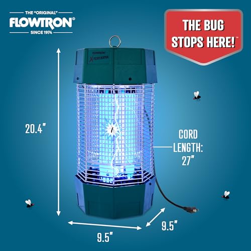 Flowtron Electric Bug Zapper 2 Acres Outdoor Insect Control with Dual Lure Method, 120W UV Light & Octenol Attractant for Fly & Mosquito, 5600V Kill Grid, Made in USA