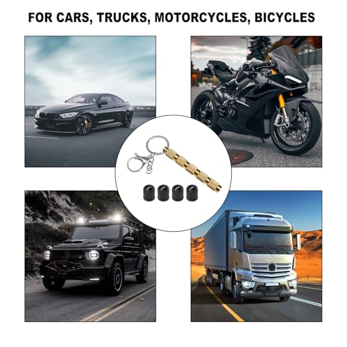 Image of DXNQ 4 in 1 Tire Deflator Tool Kit, Sturdy Brass Tire Pressure Deflator with Valve Caps Keychain, Portable Tyre Deflation Valve Tools for Cars SUVs Truck Motorcycle, Car Tire Accessories
