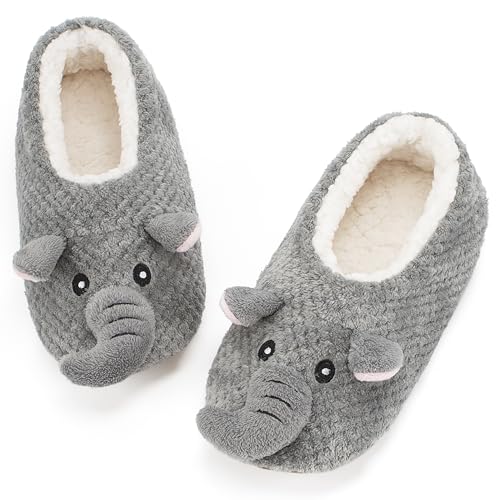 Image of Cozylook Cute Animal Slippers for Women and Kids Fuzzy Non Slip Soft Sole | Warm plush lining, gripper dots, playful animal details, machine wash cold, toddlers teens and adult women, indoor use