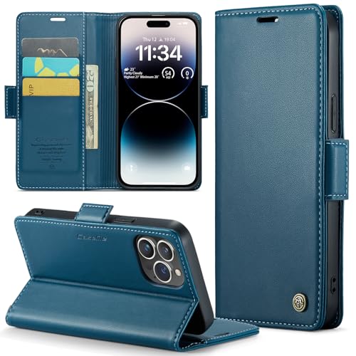 Rerzoiro for iPhone 14 Pro Max Case, Premium PU Leather Wallet Case Flip Cover with [RFID Blocking][Card Holder][Stand Function] Shockproof Protective for iPhone 14 Pro Max, Blue by Rerzoiro - Used condition - US$10.37