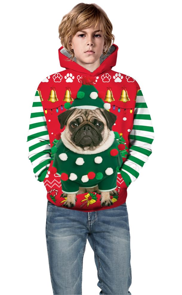 Ainuno Christmas Hoodie for Boys Girls Kids Funny Holiday Hooded Sweatshirt,4-15 Year Old3