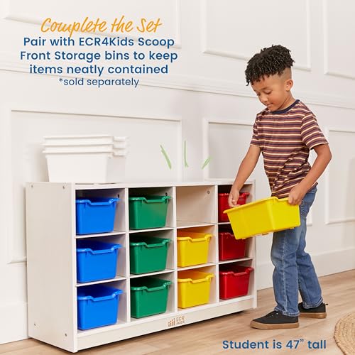 Image of ECR4Kids 12 Cubby Mobile Tray Storage Cabinet, 3x4, Classroom Furniture, White Wash