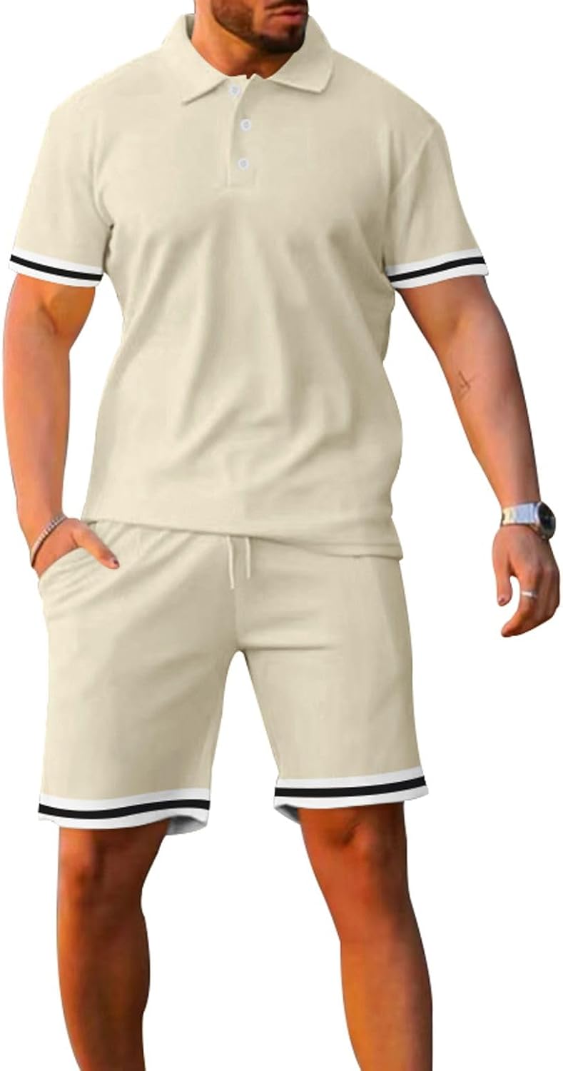 Lu's Chic Men's 2 Piece Outfit Sweatsuit Shorts Set Summer Short Tracksuit Cotton Drawstring Athletic Jogging Tracksuit