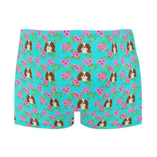 Puppy Dog Flowers Floral Mens Swim Trunk Swimwear Bathing Suit Swim Brief Square Leg Board Short S B0405244
