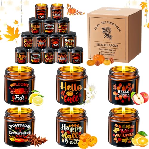 Conelist 24 Pack Fall Scented Candles Pumpkin Spice Soy Wax Candle for Home Fall Decorations Autumn Gift for Women Men, Scents of Pumpkin/Apple Pie/Vanilla/Lemon/Cinnamon/Tangerine Fragrance (Classic)