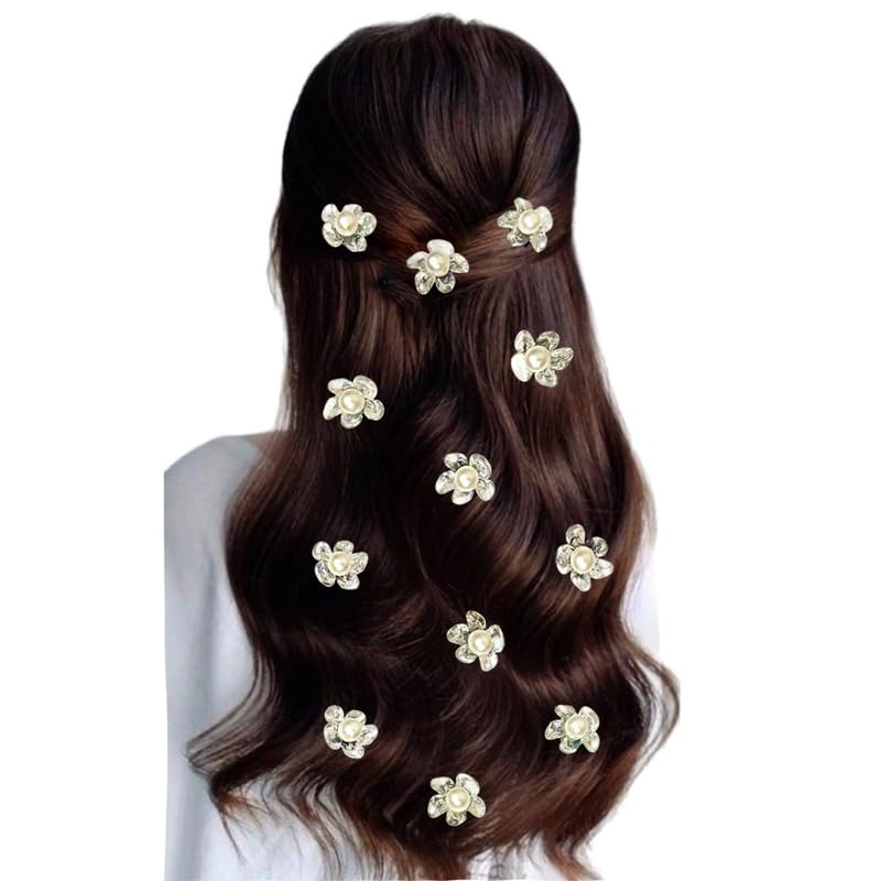 Hair Flare Pearl Flower Hair Pins with Crystals for Women – Elegant Bridal Hair Accessories for Weddings, Parties & Formal Events – Decorative Hair Clips for Long Hair (12 Pcs)