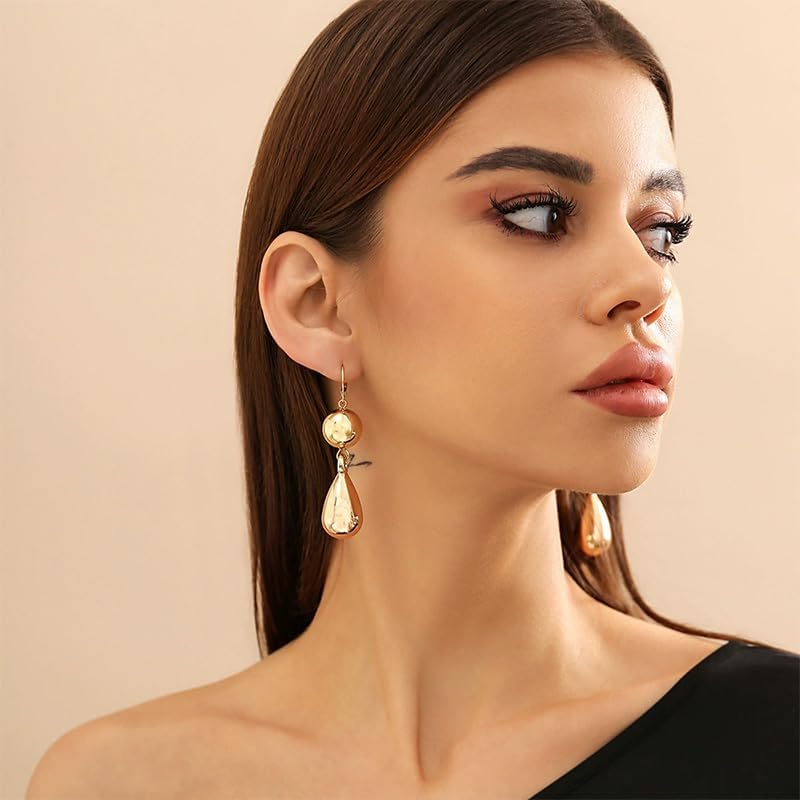 Gold Statement Teardrop Dangle Earrings for Women Trendy Silver Pearl Ball Tear Drop Dangling Long Huggie Hoop Earring Vintage Unique Cool Prom Jewelry - Image 4