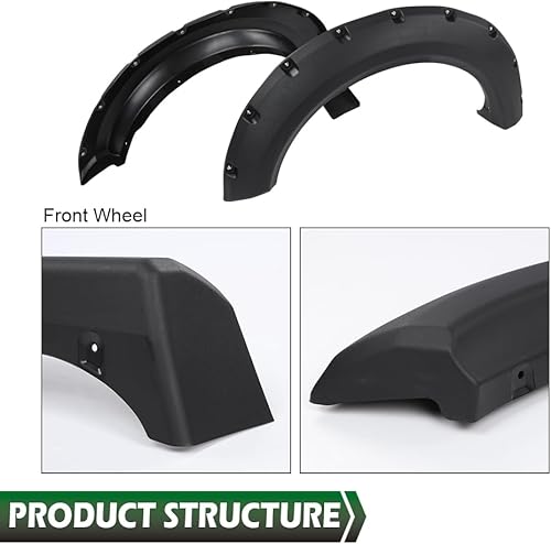 Miniatura 6 de GRAND ORANGE 4 fundas para guardabarros de rueda negras texturizadas con estilo remache de bolsillo, compatibles con Ford F150 2009-2014 Styleside