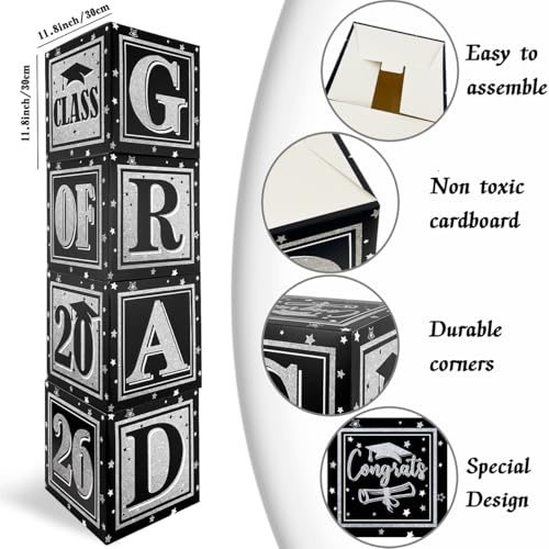 Image of Black and Silver Graduation Decorations Class of 2026 Balloon Boxes with inchGRAD inch and inchCLASS OF 2026 inch Letters Graduation Boxes for High School and College Announcements