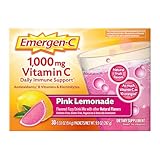 Emergen-C 1000mg Vitamin C Immune Support Powder Pink Lemonade 30CT includes Zinc, Manganese, 7 B Vitamins and Electrolytes for Back to School Essentials
