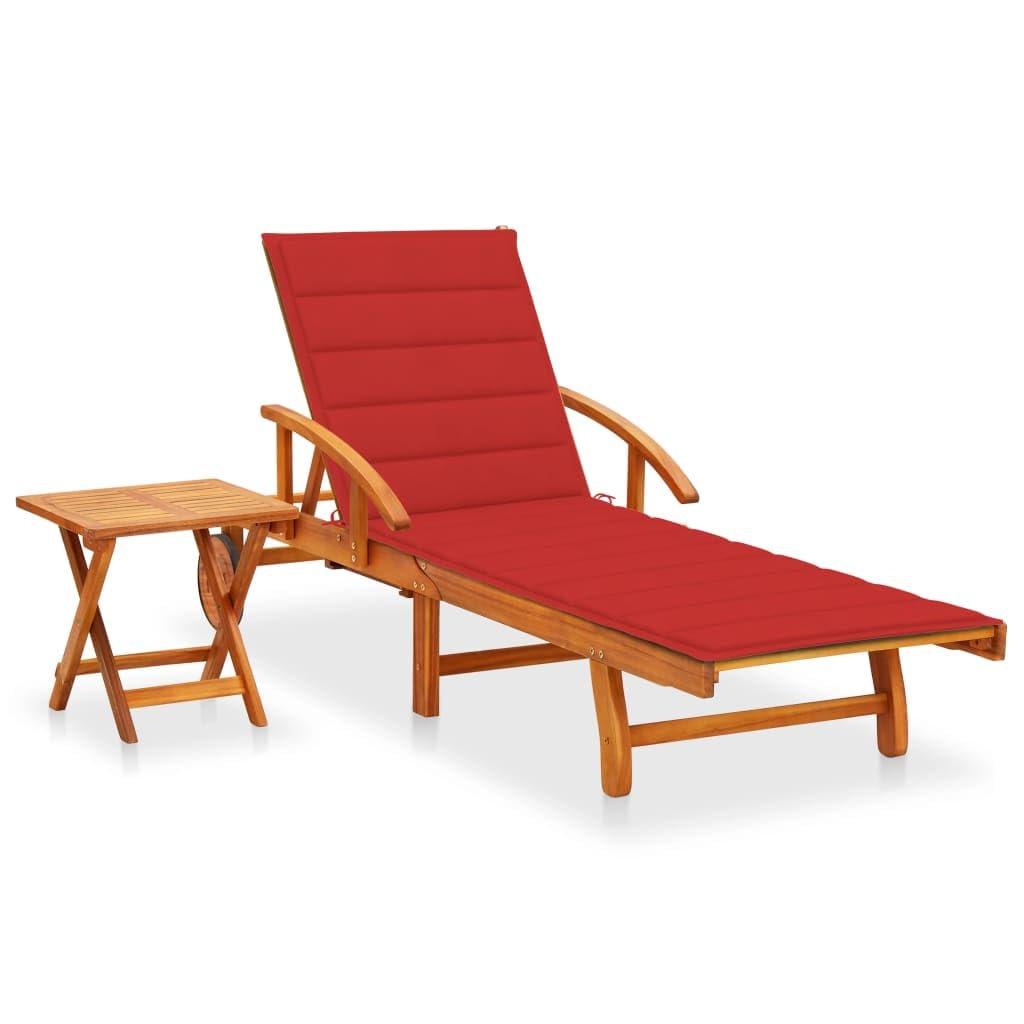 Chaise longue en bois massif avec dossier réglable et coussin