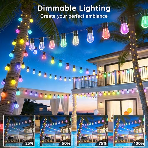 Image of 300FT RGB+IC Outdoor String Lights, Dimmable Shatterproof LED Bulbs, IP67 Waterproof DreamColor Chasing Lights, Multicolor Dynamic Lighting for Patio Balcony Garden & Outdoor Living Area Decoration