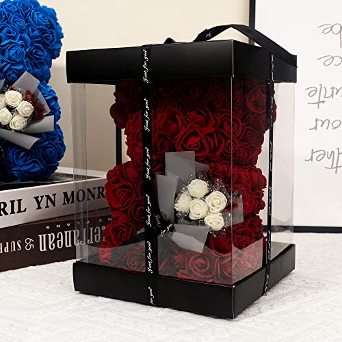 Yiwuhongyuz Artificial Flowers Rose Teddy Bear For Mom，Flower Rose Bear With Box Birthday Present，Anniversary Christmas Valentines Day Gifts (Wine Red) #TOP3