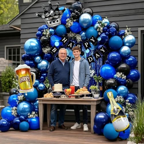 Image of Navy Blue Black Balloon Garland, Double Stuffed Dark Royal Blue Balloon Arch Fringe Curtains, Foil Balloons, Birthday Banner for 2026 Graduation Boy Men Birthday Baby Shower World Cup Party Decoration