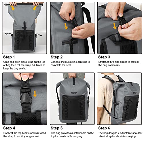 MIER Dry Bag Waterproof Backpack 30L Dry Sack Heavy Duty Roll-Top Closure for Kayaking, Beach, Boating, Swimming, Surfing, Dark Gray