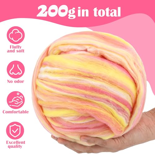 Image of Wool Roving 7.02oz Colored Natural Needle Felting Wool Bulk for Spinning, Arm Knitting Blanket, Wet Felting, Handcrafts, Yarn Roving for DIY Craft Materials(Pink Beige Ombre)