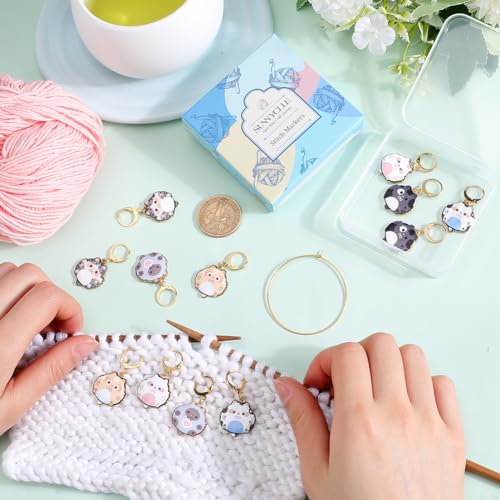 SUNNYCLUE 12Pcs 6 Styles Cute Knitting Markers Cat Stitch Marker Enamel Alloy Planner Charms Metal Knit Locking Crochet Markers for Knitting Crocheting Weaving Sewing Quilting Jewelry Making Supplies - Image 3