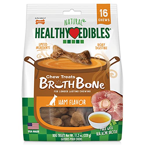 Nylabone Healthy Edibles Broth Bone Natural Dog Chews Long Lasting Treats Ham Flavor Small/Regular - Up to 25 Ibs. (16 Count)