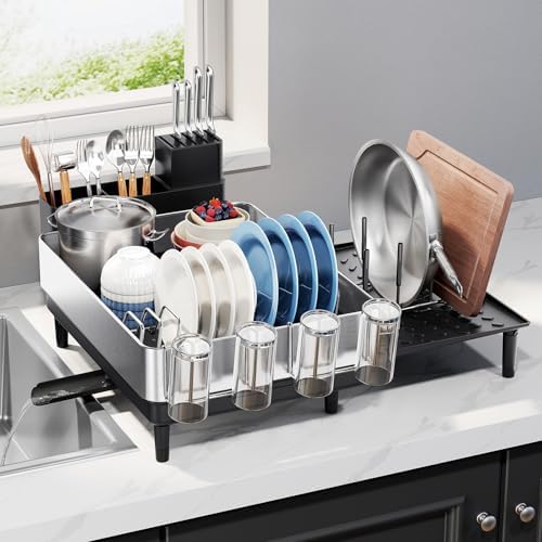 Urackify Expandable Dish Drying Rack, Stainless Steel, Large Capa...