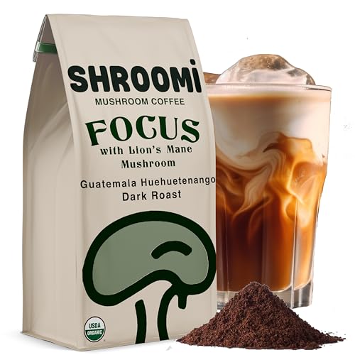 Shroomi Award-Winning Mushroom Focus Coffee - 16,000mg Lions Mane Blend | Organic Brain Coffee Ground with Reishi and Chaga | Mental Clarity and Calm Energy | Dark Roast for Deep Focus | 10oz