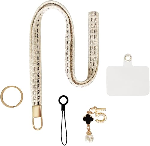 Miniatura 7 de HiCycle2 Cordón universal para teléfono celular, con 1 parche transparente, compatible con la mayoría de los teléfonos, gemas de perlas decoradas,