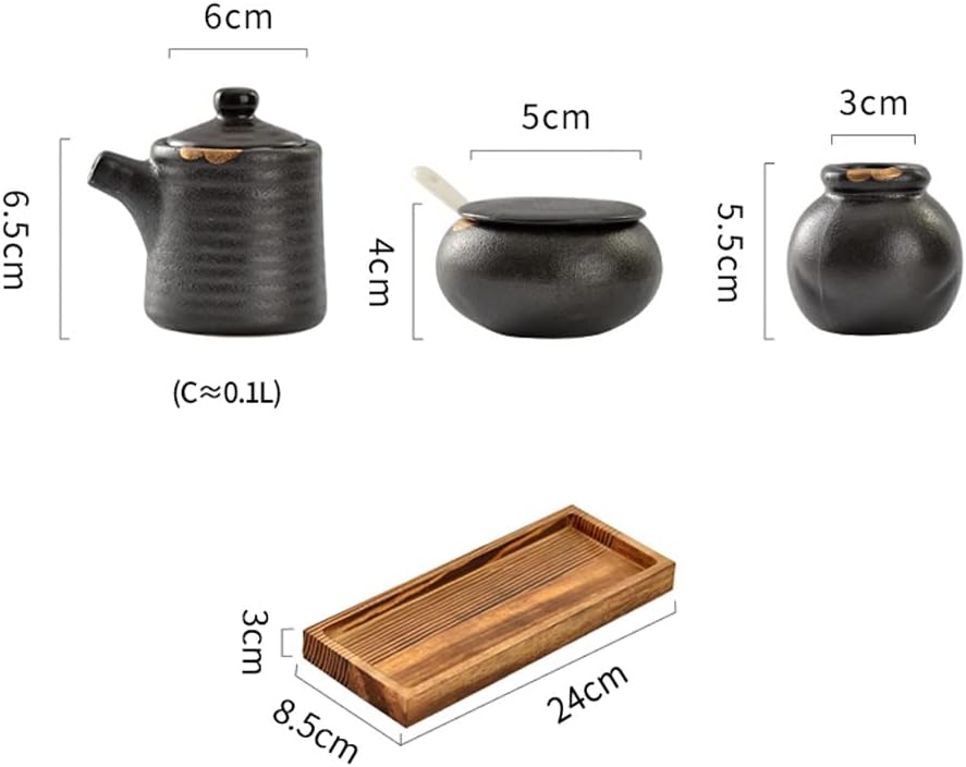 Condiment Can Retro Ceramic Seasoning Bottle Oil Pot 3piece Seasoning Box Set Chili Pot Combination Oil Bottle Pot Salt Pot Condiment Jar