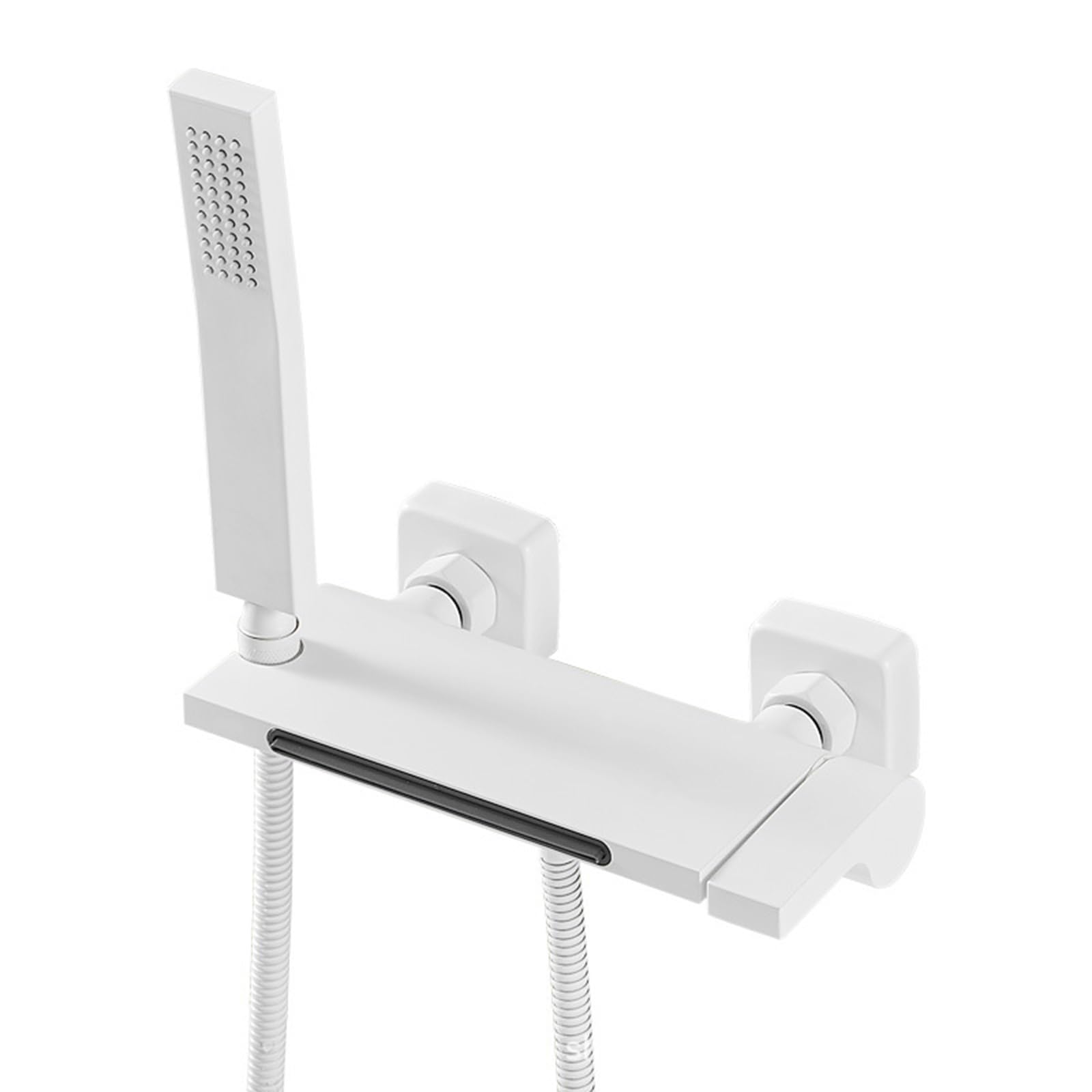 JYBNBBE Shower Head Wall Mounted Bath Tap and Shower Mixer Set Waterfall Hot and Cold Brass Wall Mounted Bath Taps with Shower Attachment Black Shower (White A)
