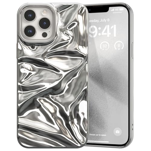 ZCDAYE Case for iPhone 14 Pro Max Glossy Water Ripple Phone Case, TPU Solid Colour Soft Shell Trendy Phone Cover Slim Fit Women Protective Cases for iPhone 14 Pro Max (6.7 inches),Silver