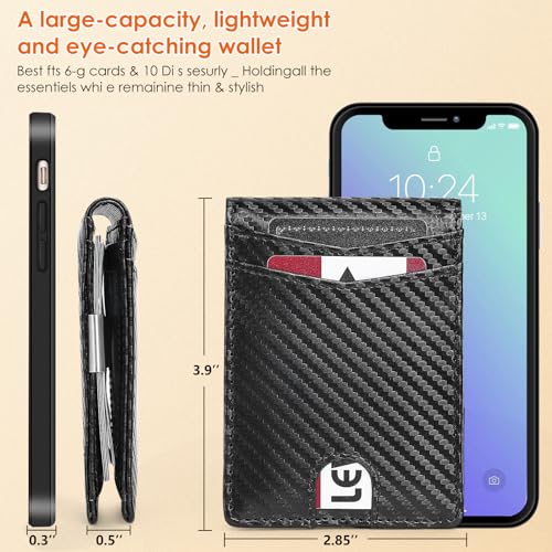 Slim Wallet for Men Leather Money Clip Mens Wallet RFID Blocking Front Pocket Bifold Carbon Fiber Credit Card Holder Minimalist Mens with Gift Box3