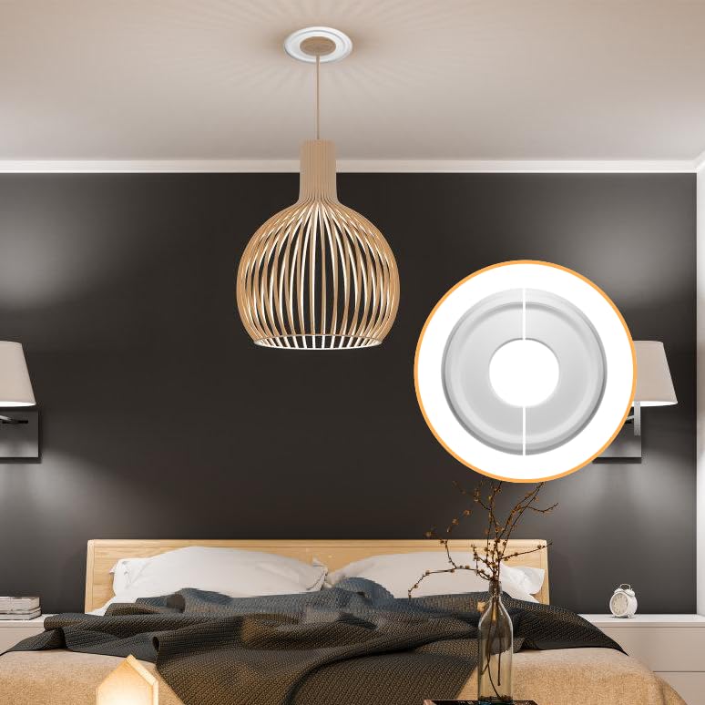Image of 2 Pcs White Split Ceiling Medallion, Split Lighting PU Ceiling Fan Light Covers for Light Fixtures and Ceiling Fans 9.8 inch OD x 3.8 inch ID