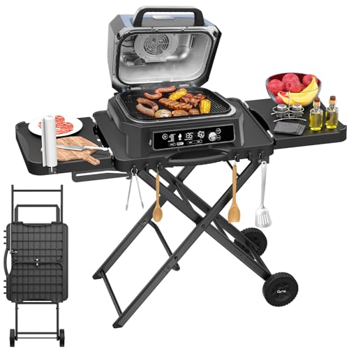 Image of Grill Stand for Ninja Woodfire OG701, OG850, OG951, Portable Foldable Grill Table with Wheels & Side Shelf, 51 inch Large Space BBQ Table for Weber, Blackstone Griddle, Ooni Pizza Oven Accessories