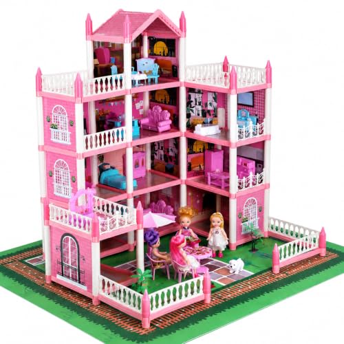 Image of Large Doll House Kit Pink Toys Baby Doll for Kids House DIY Big for Girls Doll House Children Accessories Castle