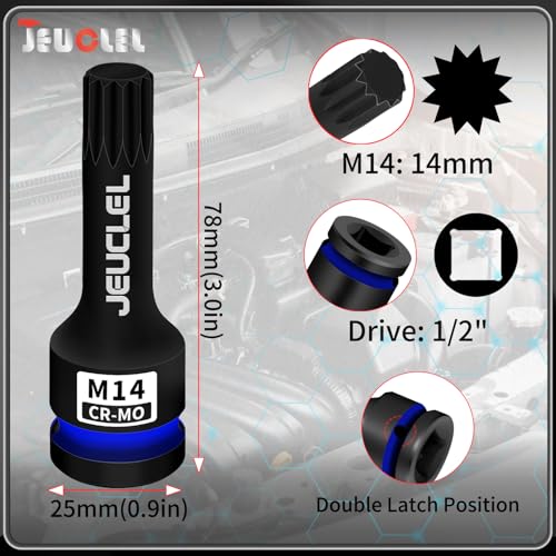 Image of M14 Triple Square Impact Spline Bit Socket, 14mm 1 /2 inch Drive Socket | 12 Point, Cr-Mo, Lengthen Screwdriver Adapter for Electric Ratchet Wrenches, Fastening Screws, Socket Wrench, Head Drill