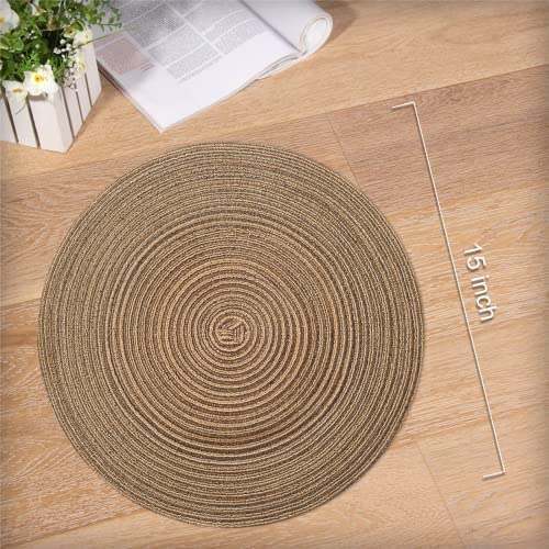 Round Braided Placemats 15 Inch Round Table Mats For Dining Tables Natural Woven Heat Resistant Place Mats Set Of 6 (Round Brown) #TOP1