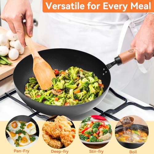 Wok de hierro 14.2" con tapa y espátula miniatura 5
