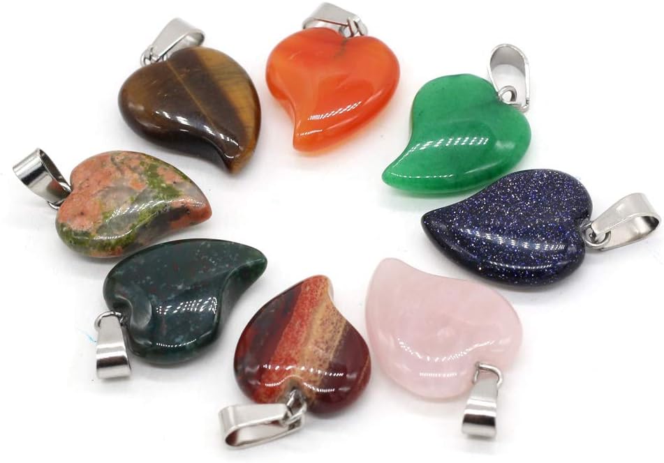 LE SKY 15 Pcs natural stone pendants peach heart shape chakra reiki healing mixed stone crystal agate charms for jewelry making necklace bracelet - Image 4