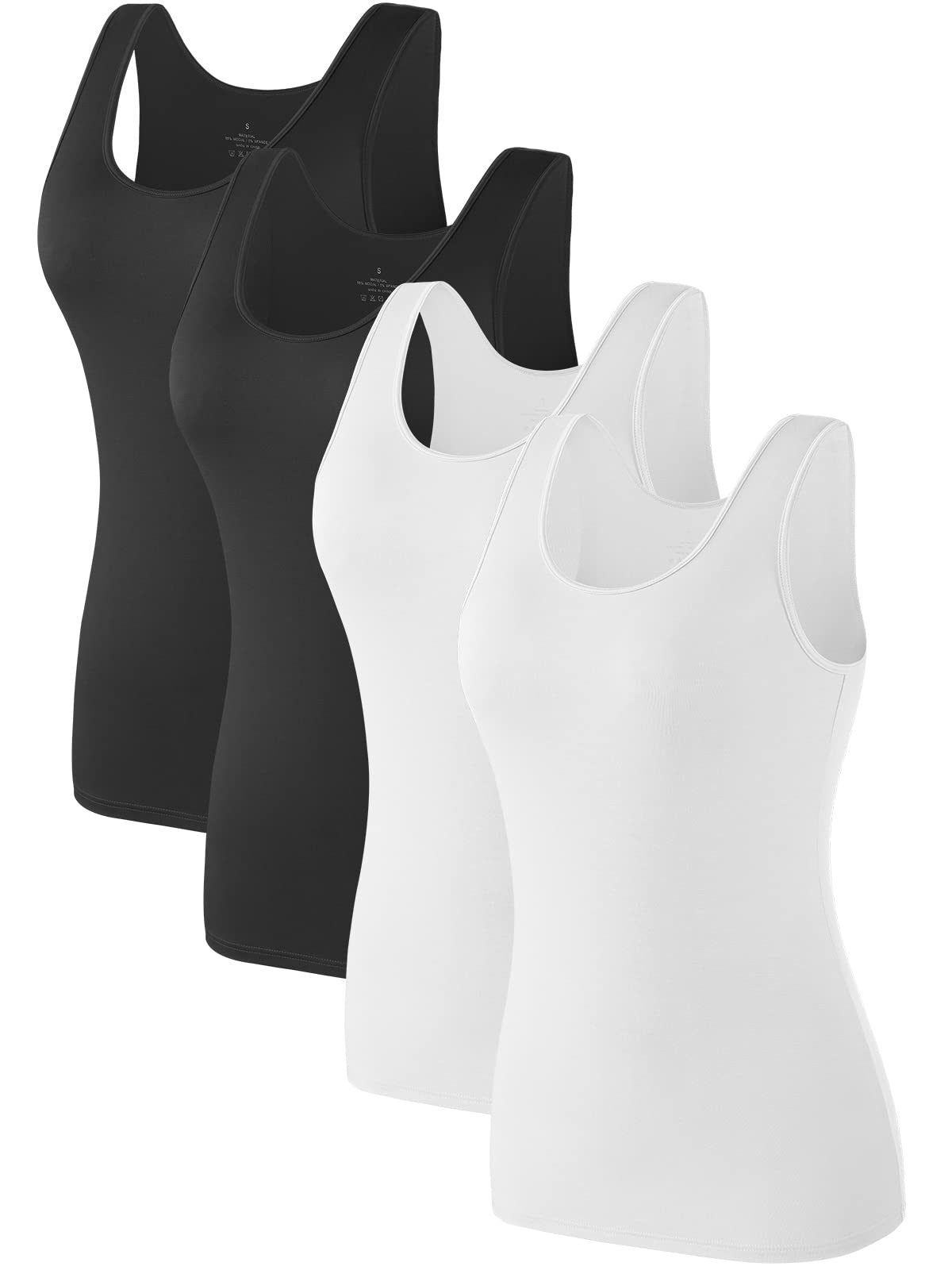 Air Curvey 4 Pack Tank Top for Women Basic Undershirt Tanks Sleeveless Casual Shirts Soft Seamless Layering Tops