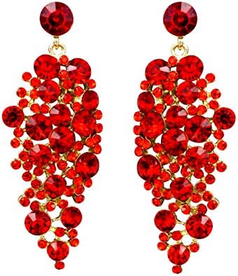 Iris Island Womens Red Crystal Rhinestone Sparkle Pierced Dangle Earrings for Proms Weddings Party, Gold Tone