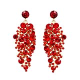 Iris Island Womens Red Crystal Rhinestone Sparkle Pierced Dangle Earrings for Proms Weddings Party,