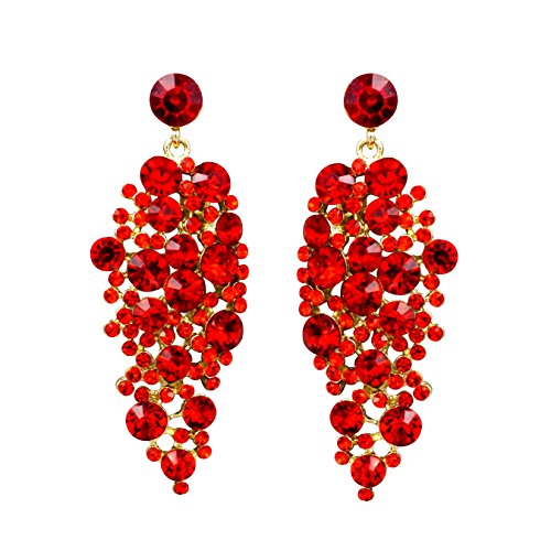 Iris Island Womens Red Crystal Rhinestone Sparkle Pierced Dangle Earrings For Proms Weddings Party, Gold Tone #TOP1