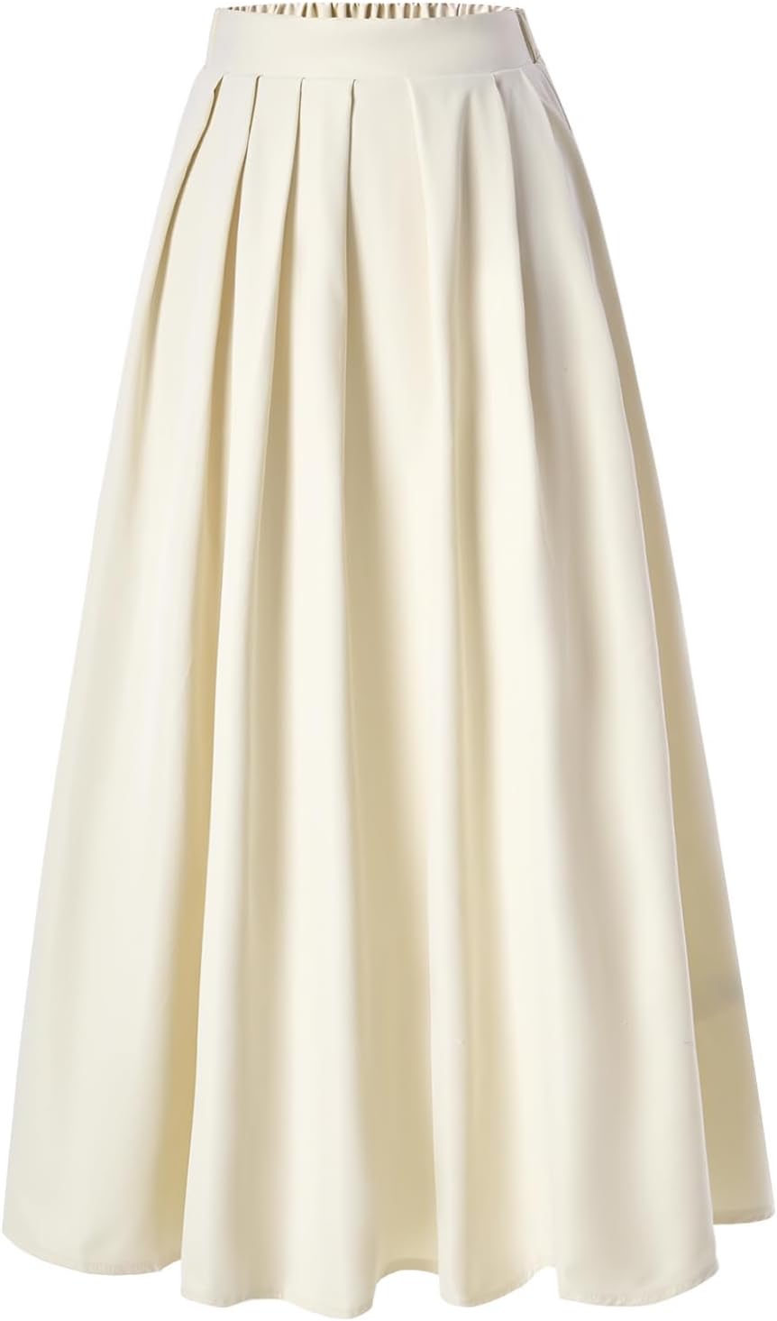 Women's Pleated Maxi Skirt Dressy Casual High Waisted A Line Flowy Going Out Skirts