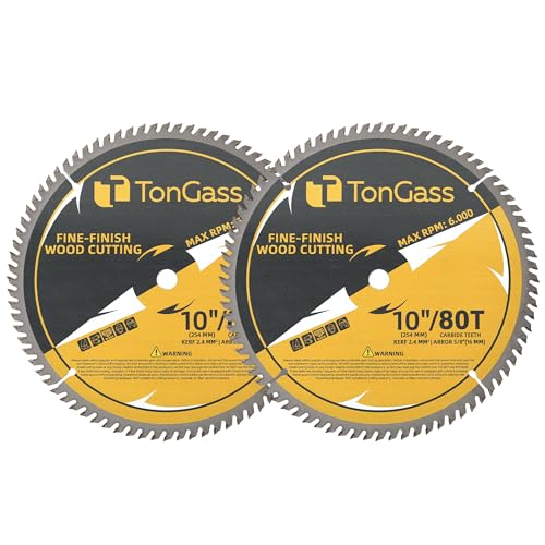 TonGass (2-Pack) 10", 80 Tooth Table Saw Blade Compatible with DeWalt Tables Saws (Part Number DWA11080), Hi-Density Ultra Sharp Steel Professional Woodworking Table Saw Blade with 5/8 Inch Arbor
