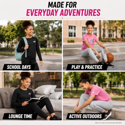 Image of New Balance Active Girls Legging Set - 4 Piece Athletic Short Sleeve Shirt, Long Sleeve Shirt & Activewear Girls Leggings Set