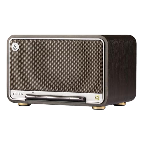 Edifier D32 Tabletop Wireless Speaker 60W RMS, Hi-Res Audio Bluetooth 5.3 Speaker Support LDAC, Portable Retro Wooden Speaker Compatible with AirPlay2, USB-C and AUX Inputs, 11 Hours Playtime, Black
